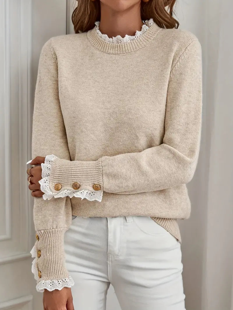 Orsina – Maglione Donna Maniche Lunghe con Volant Elegante