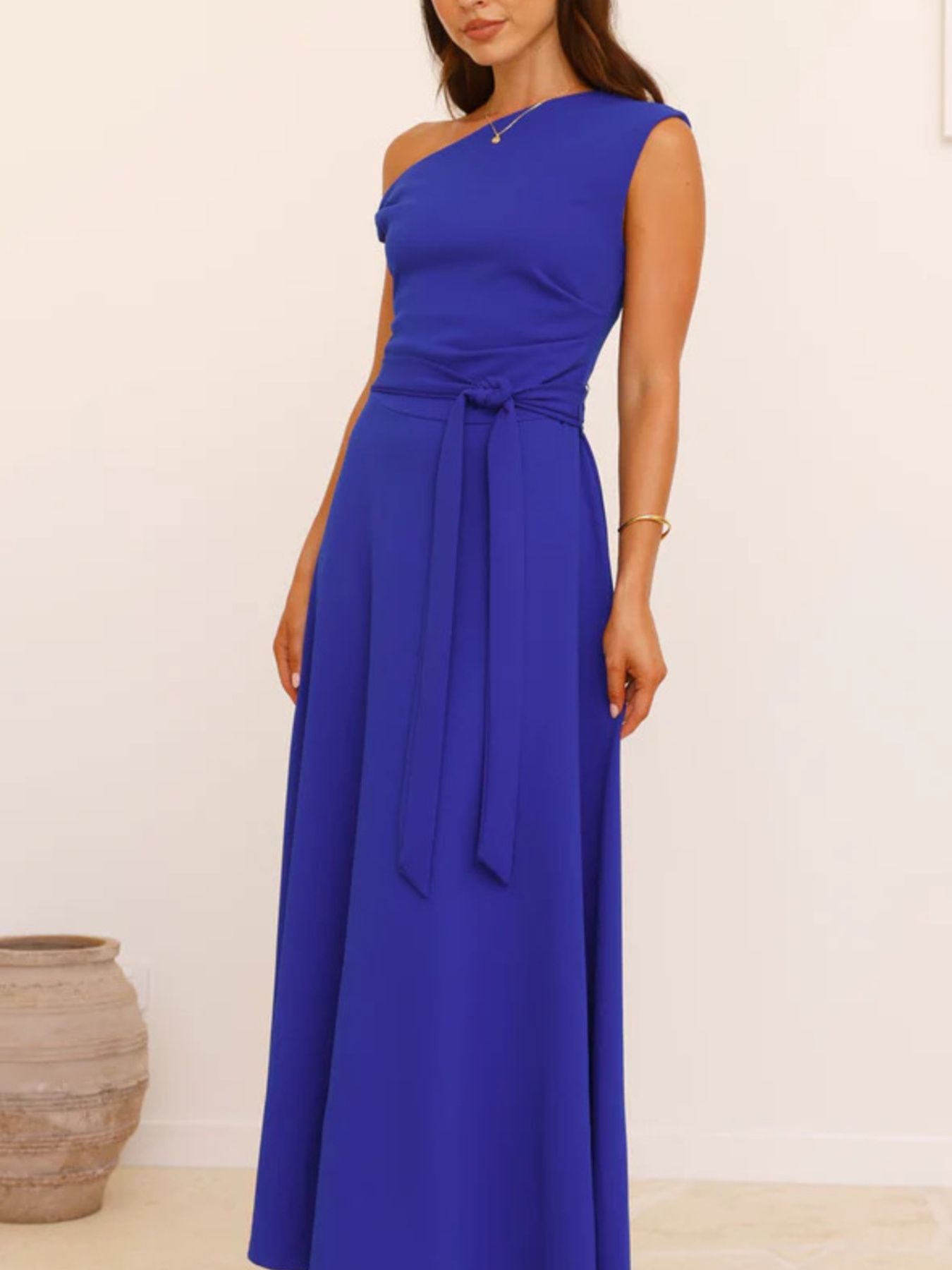 Mariangela - Maxi Dress Monospalla Laccio Vita Donna Elegante