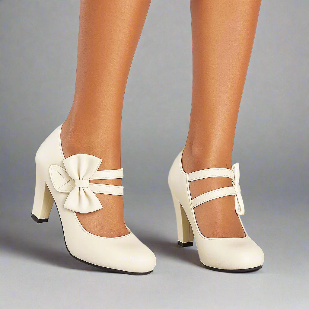 Clarissa – Scarpe Con Tacco Largo, Doppio Cinturino E Fiocco Oversize