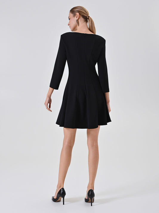 Quinara - Abito Nero a Ruota Donna Elegante Femminile Moderno