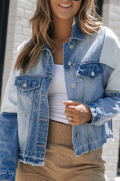 Fiorella - Giacca Donna in Denim con Patchwork e Orlo Sfrangiato