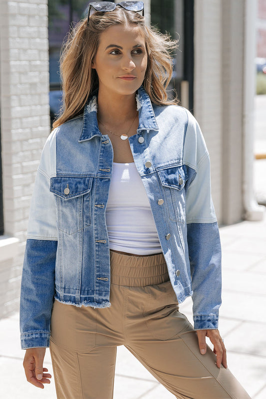 Fiorella - Giacca Donna in Denim con Patchwork e Orlo Sfrangiato