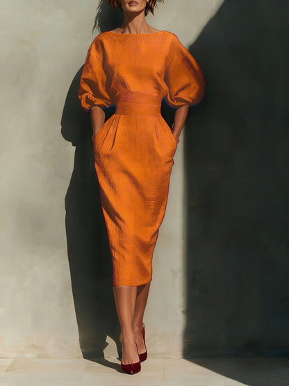 Kalliope - Abito Midi Donna Maniche Sbuffo Collo Tondo