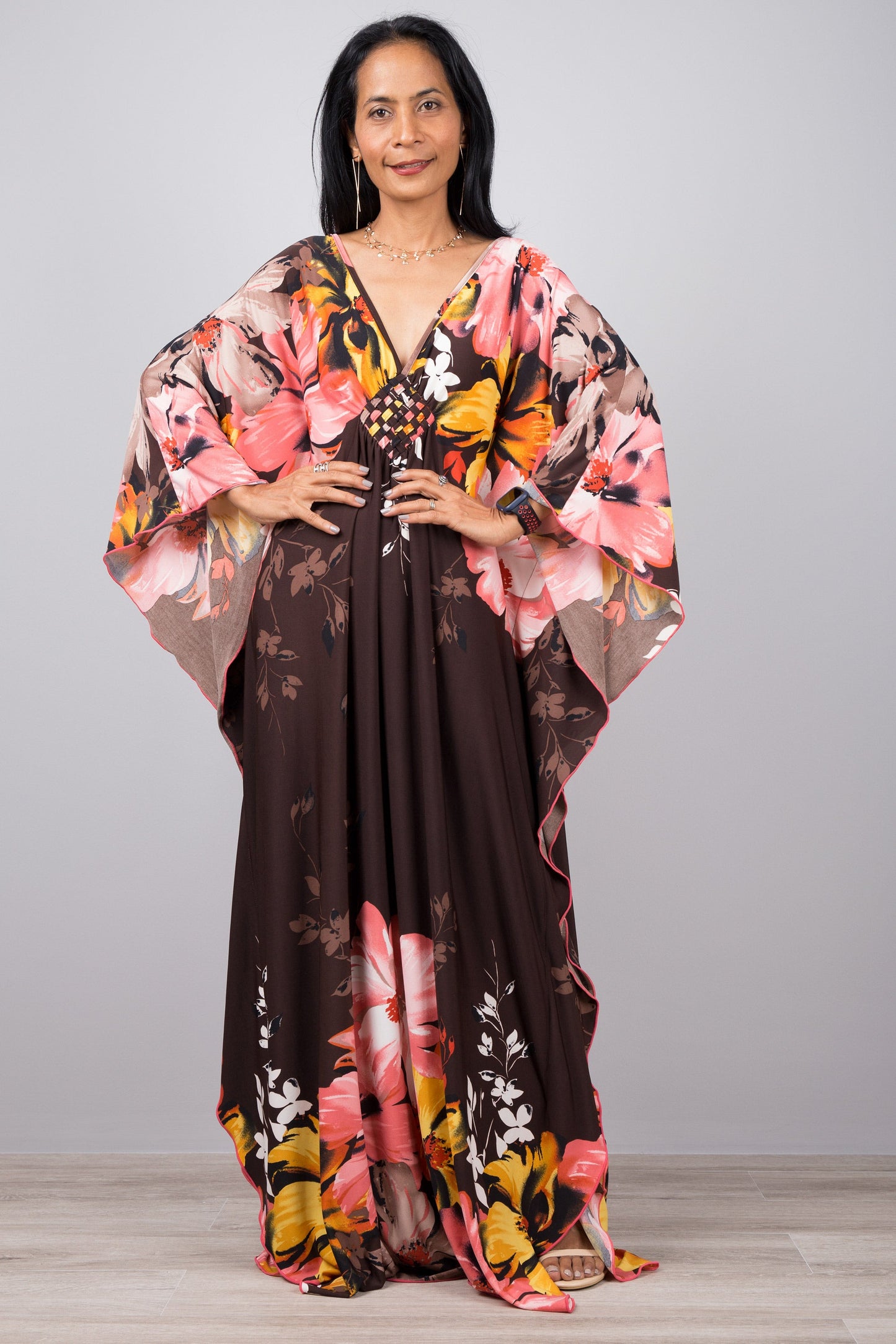 Marminia - Abito Kaftano Floreale Donna Elegante Estate
