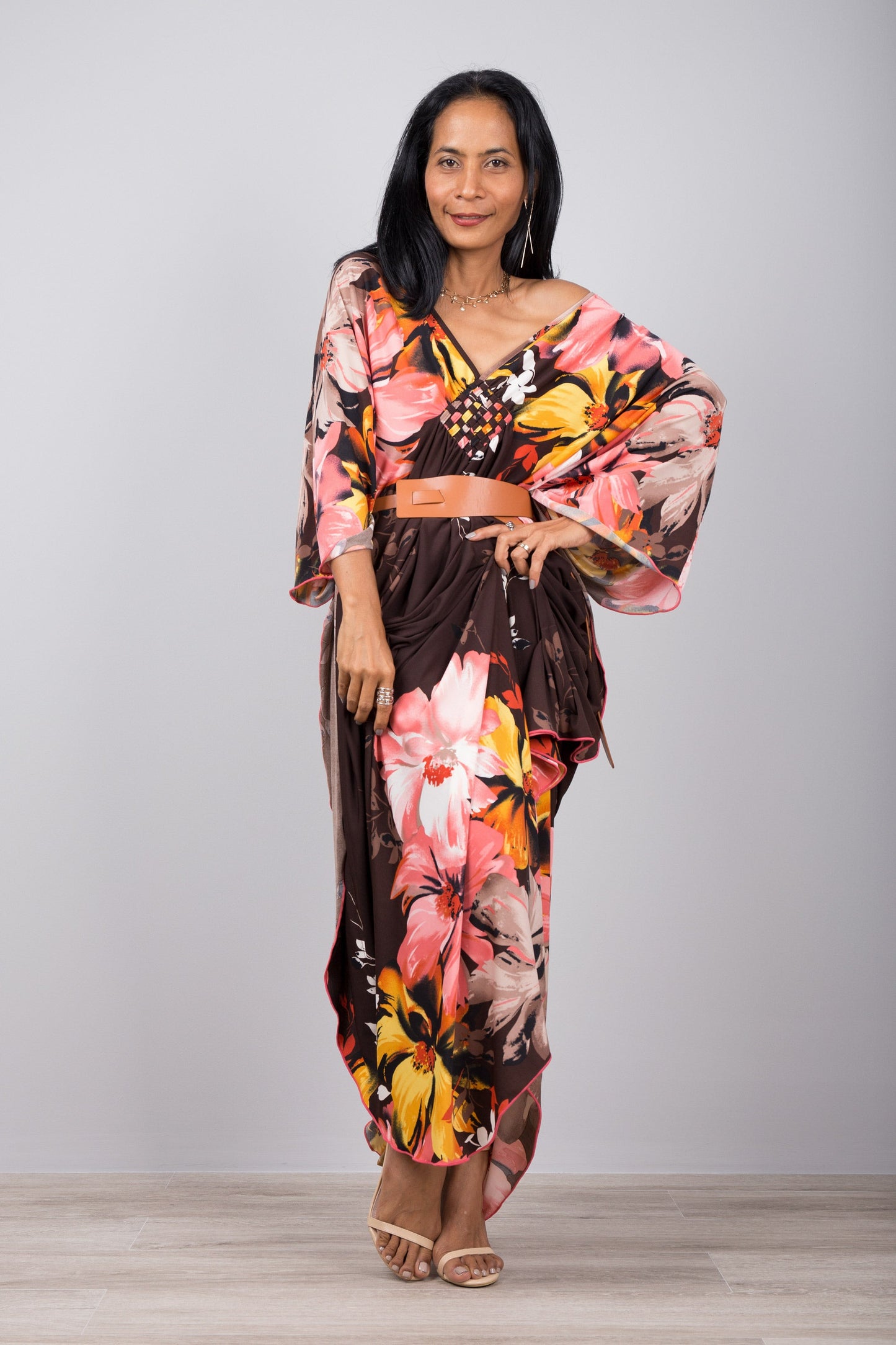 Marminia - Abito Kaftano Floreale Donna Elegante Estate