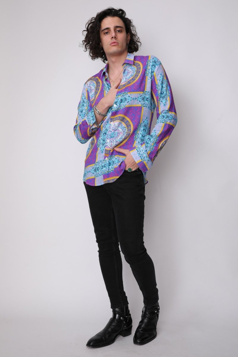 Robertus - Camicia Uomo Blu Mix Colori Maniche Corte