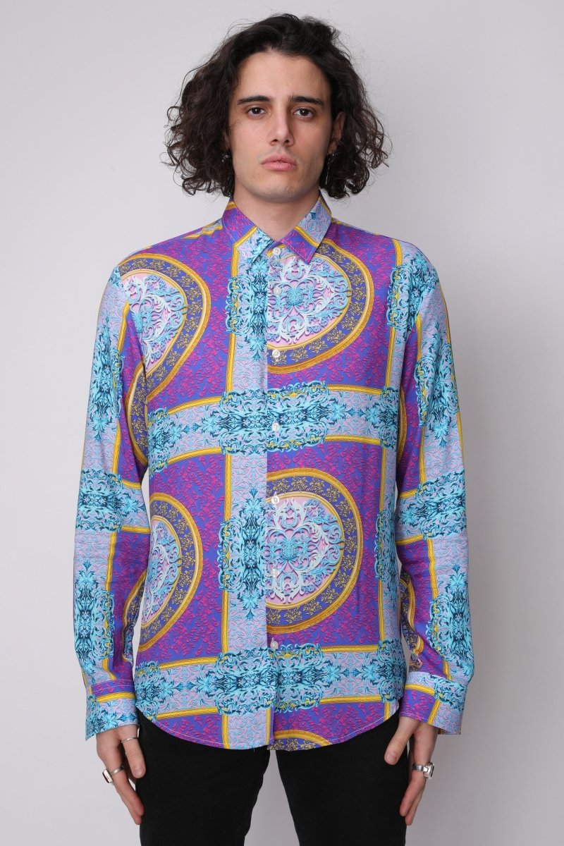 Robertus - Camicia Uomo Blu Mix Colori Maniche Corte