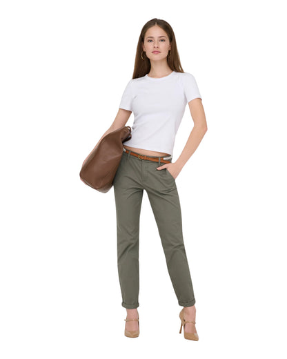 Pompeia - Pantaloni Regular Fit Donna Verde Moderni Essenziali