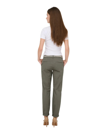 Pompeia - Pantaloni Regular Fit Donna Verde Moderni Essenziali