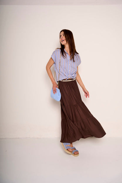 Quintira - Gonna Donna Cioccolato Balze Cintura Elegante Moderna