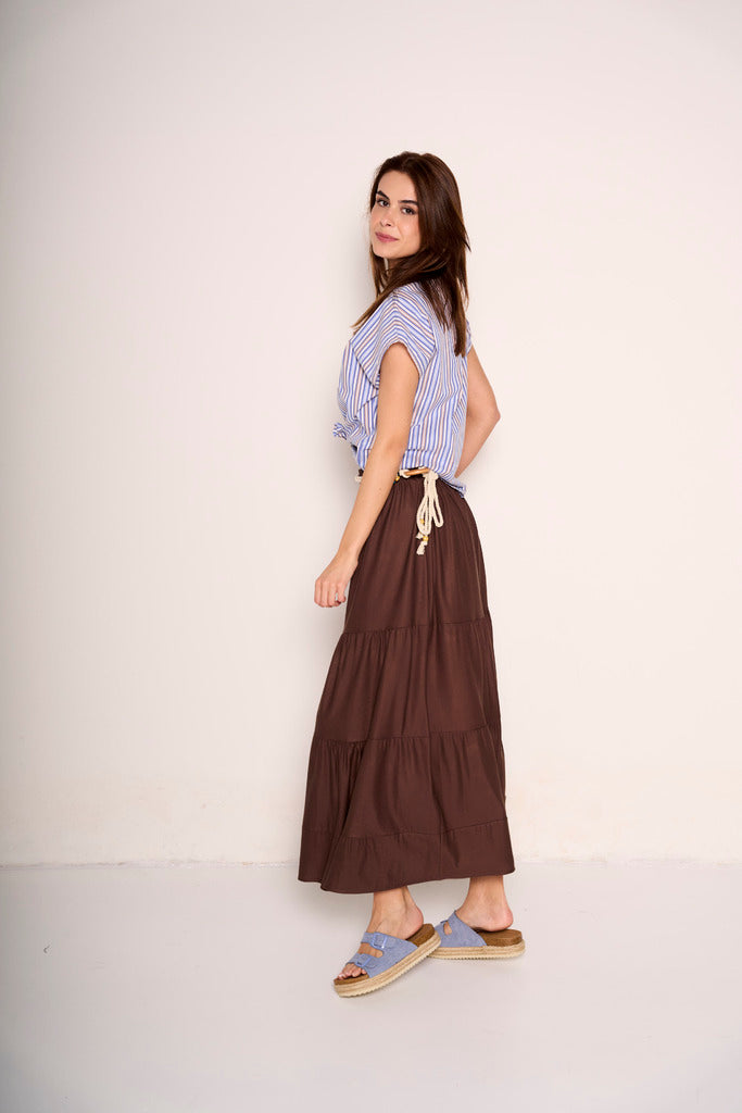Quintira - Gonna Donna Cioccolato Balze Cintura Elegante Moderna