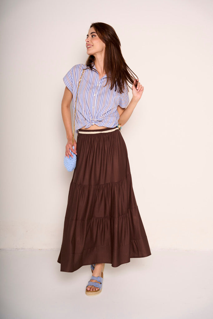 Quintira - Gonna Donna Cioccolato Balze Cintura Elegante Moderna