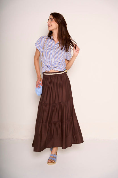 Quintira - Gonna Donna Cioccolato Balze Cintura Elegante Moderna