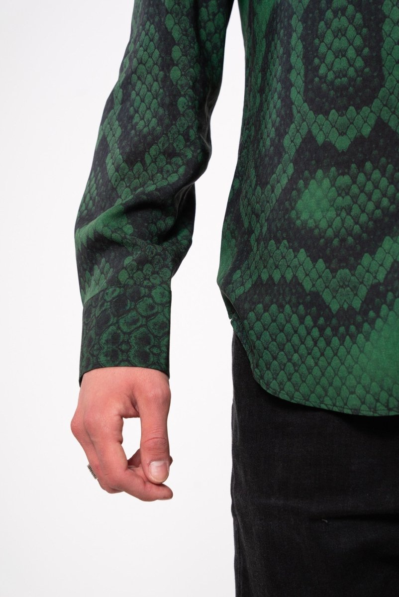 Romanus - Capo Uomo Verde Stampa Squame Moderno Esclusivo