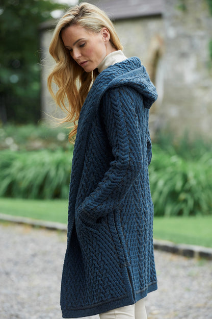 Antonetta - Cardigan Aran con Cappuccio e Sciarpa