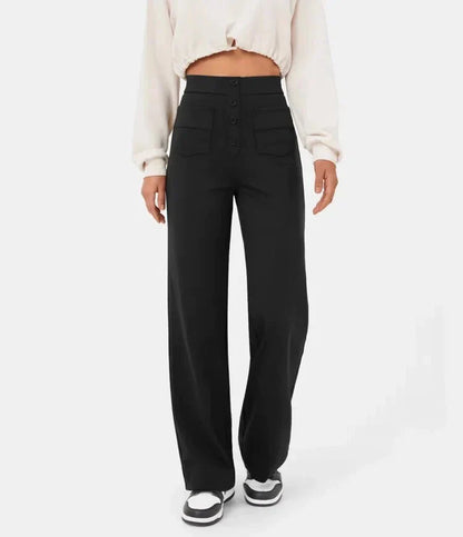 Pia – Pantaloni Vita Alta con Bottoni Donna