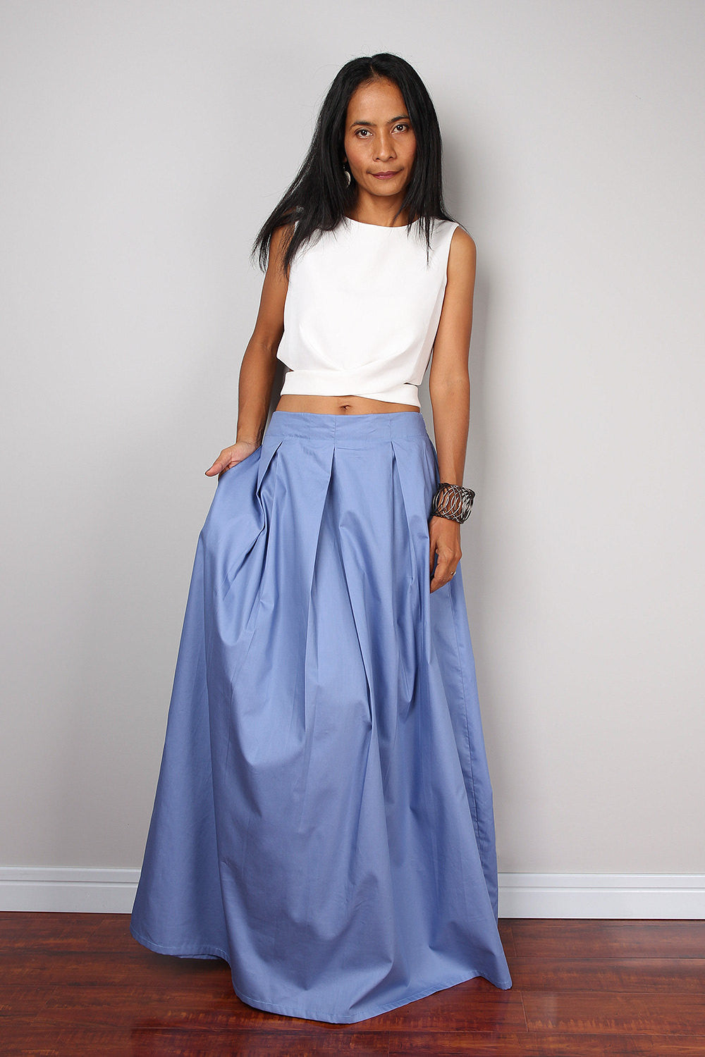 Marmita – Gonna Maxi Blu Cielo Morbida Lunghezza Floor