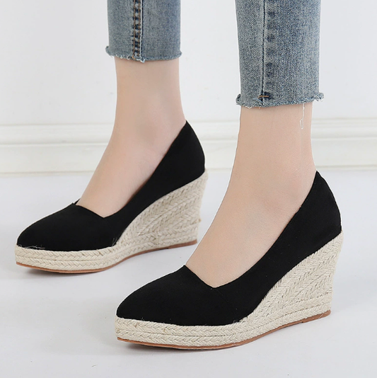 Irma - Espadrillas nere da donna con zeppa in corda