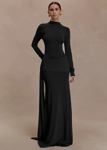 Rosinda - Abito Maxi Collo Alto Maniche Lunghe Stretch