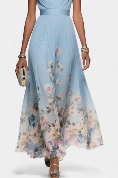 Natalia - Abito Lungo Floreale Smanicato Donna Elegante
