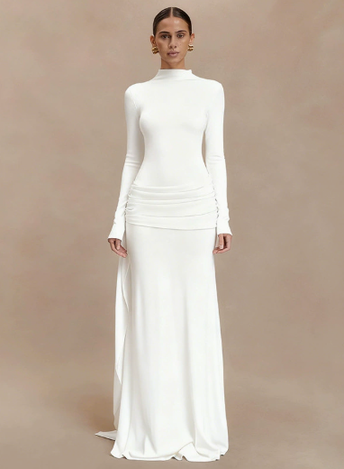 Rosinda - Abito Maxi Collo Alto Maniche Lunghe Stretch