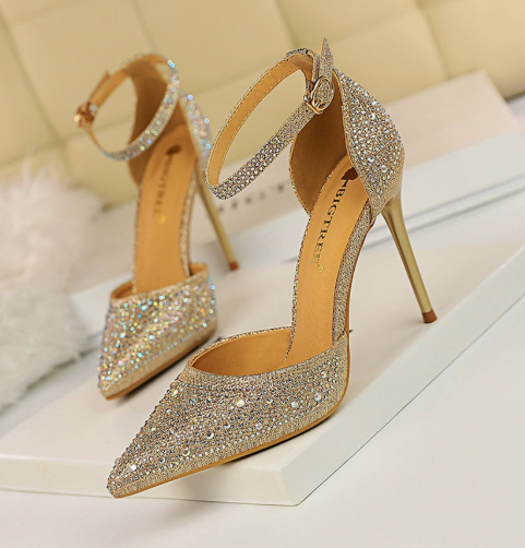 Herminia - Décolleté Punta Tacco Spillo Cinturino Strass Donna