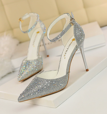 Herminia - Décolleté Punta Tacco Spillo Cinturino Strass Donna
