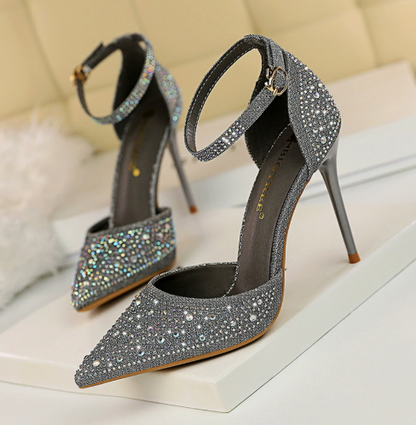 Herminia - Décolleté Punta Tacco Spillo Cinturino Strass Donna