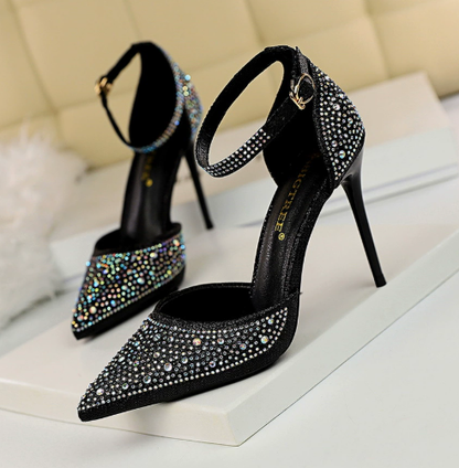 Herminia - Décolleté Punta Tacco Spillo Cinturino Strass Donna
