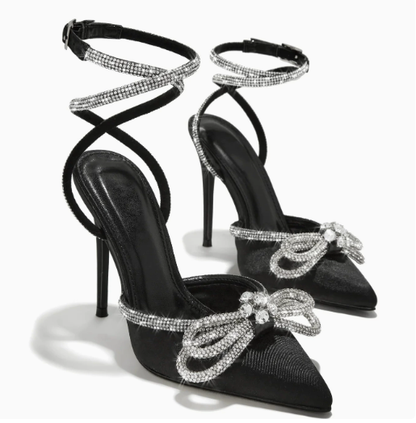 Huberta - Tacchi Spillo Lucidi Strass Fiocco Donna Glamour