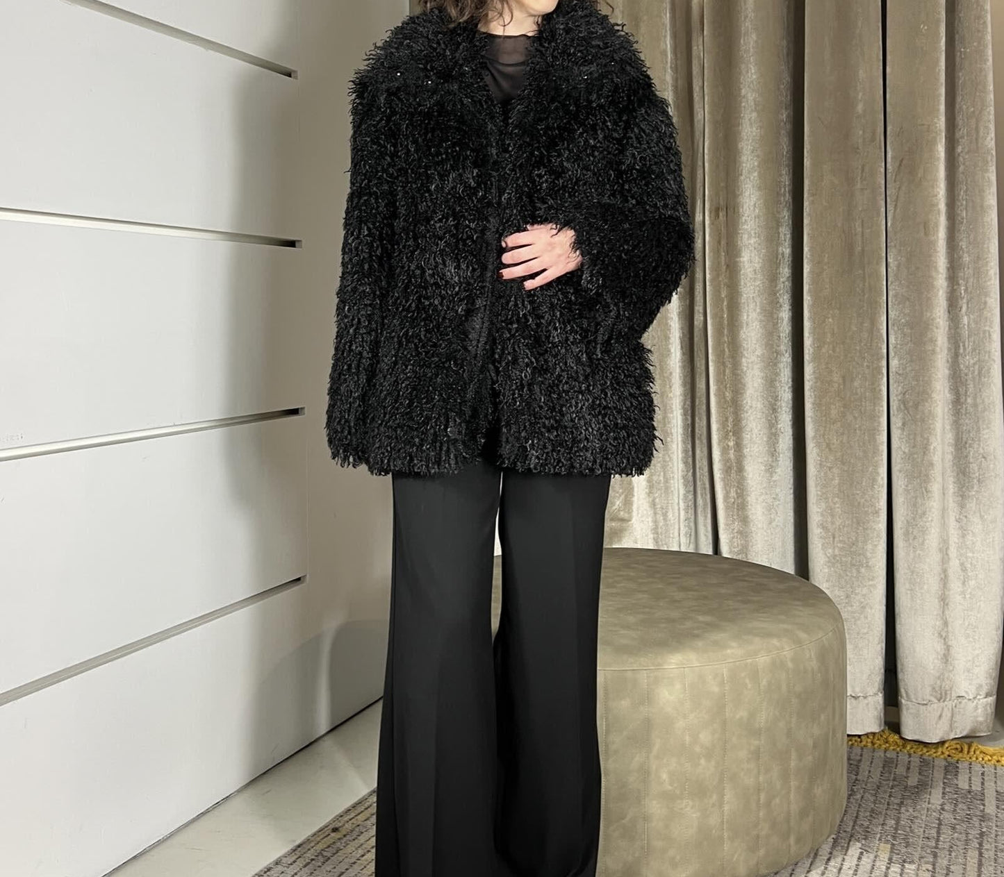 Jovana - Cappotto Over Donna Nero Effetto Morbido