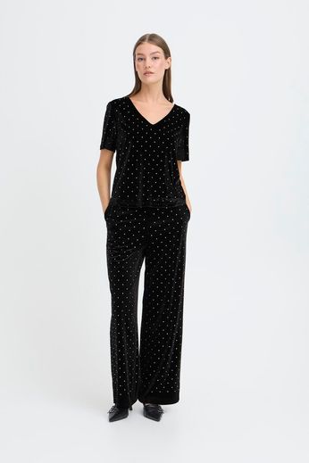 Julia - Pantalone Donna Nero con Strass Eleganti