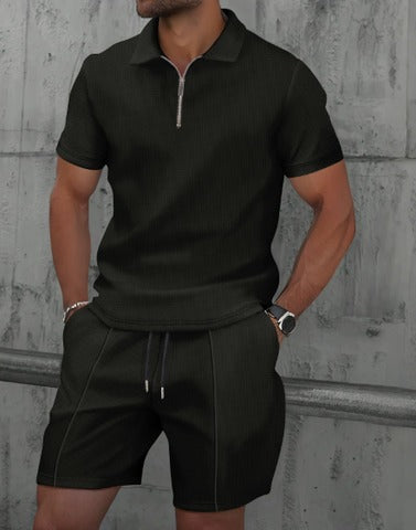 Angelo – Set Polo Con Zip Frontale E Pantaloncini Coordinati