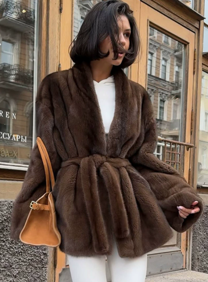Evelina - Cappotto Donna Cinturato Stampa Tigrata Chic