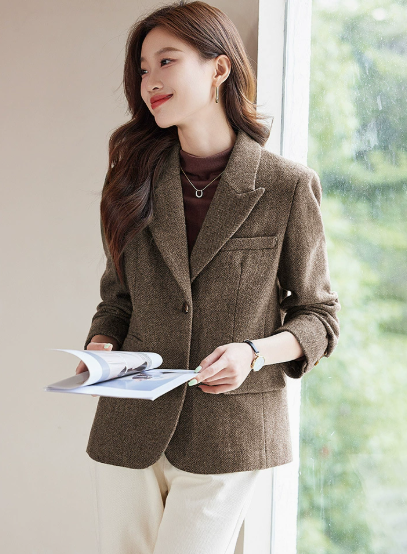 Tommina - Blazer Casual Tasca a Spina di Pesce