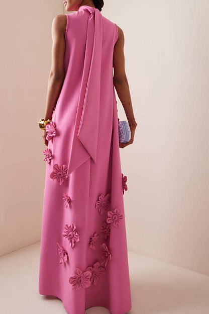 Quinora - Abito Maxi Senza Maniche Ricamo Floreale Donna