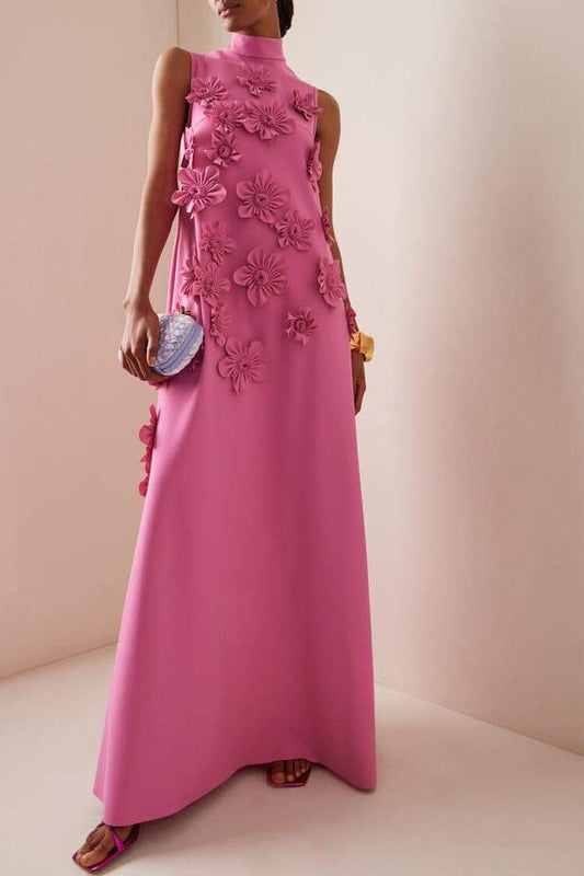 Quinora - Abito Maxi Senza Maniche Ricamo Floreale Donna