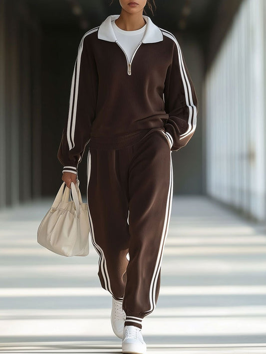 Teresita - Set Sportivo Casual a Righe con Colletto Polo