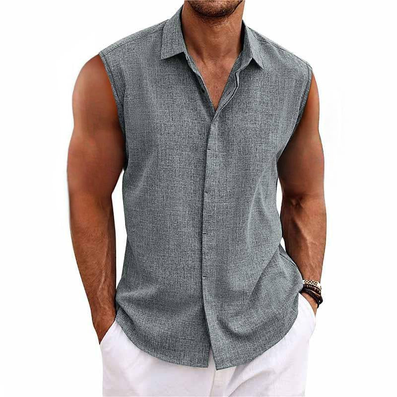 Helios - Camicia Senza Maniche Colletto Rever Uomo Estate