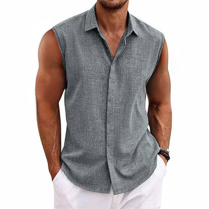 Helios - Camicia Senza Maniche Colletto Rever Uomo Estate