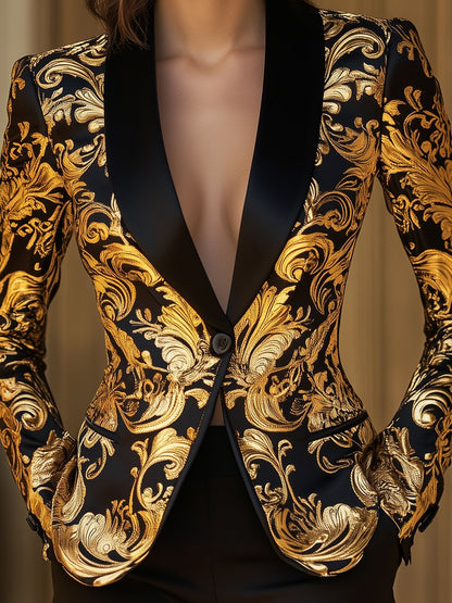 Eleonora - Blazer Nero Oro Stampa Barocca Nero-Dorato