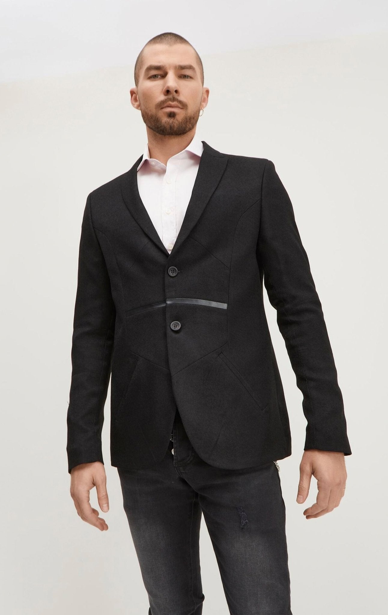 Lazzaro - Blazer Geometrico Uomo Nero Stile Moderno