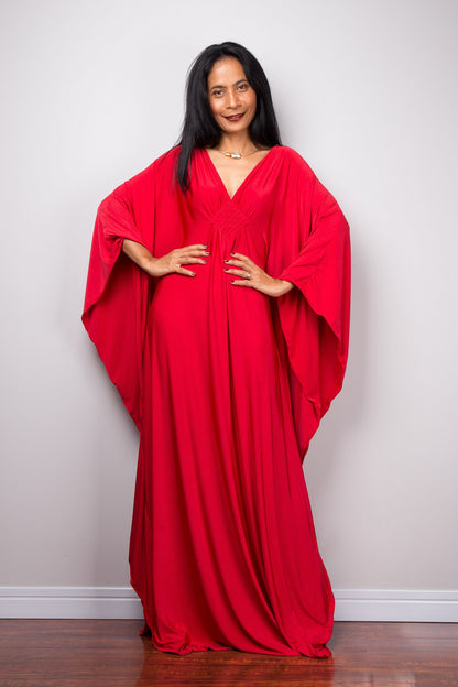 Martina - Abito Donna Kaftano Rosso Elegante Estate