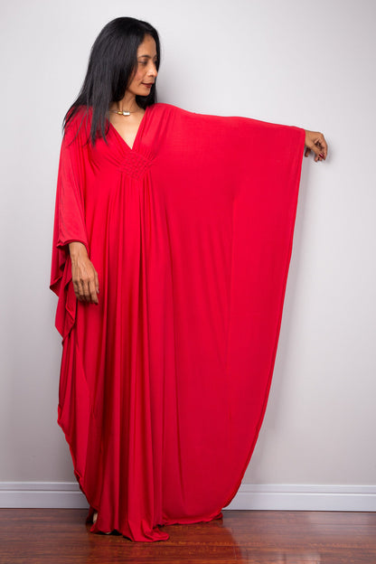 Martina - Abito Donna Kaftano Rosso Elegante Estate