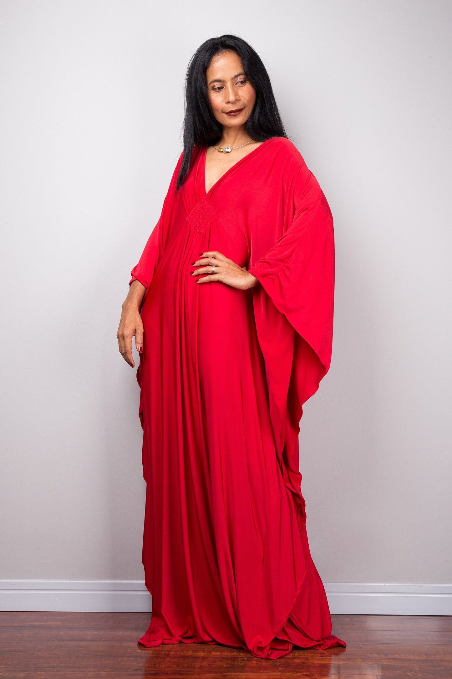 Martina - Abito Donna Kaftano Rosso Elegante Estate