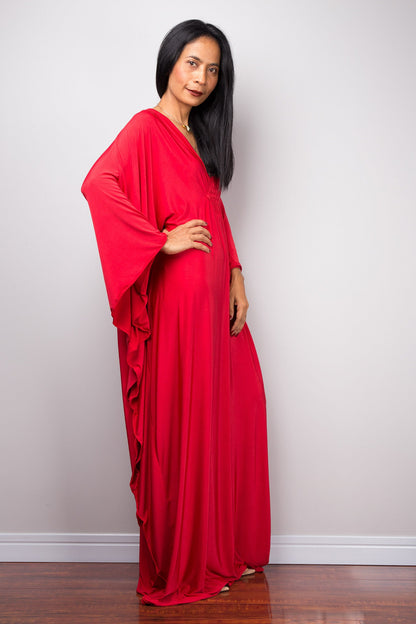 Martina - Abito Donna Kaftano Rosso Elegante Estate
