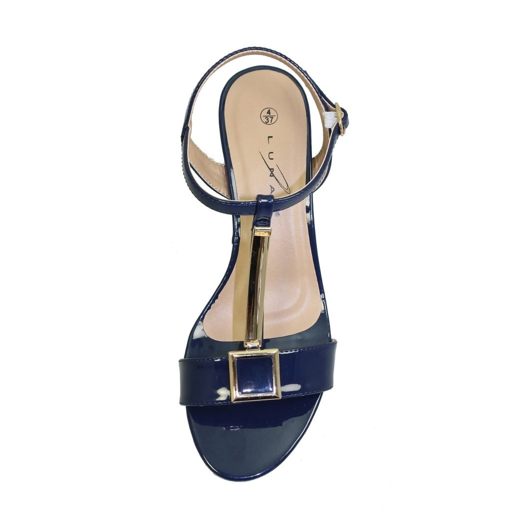Prisca - Sandali donna occasione navy lucido cerimonia