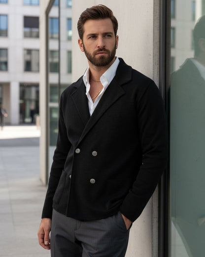 Kian - Cardigan Uomo Doppiopetto Nero Stile Elegante Casual