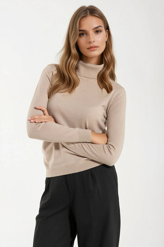 Tissania - Maglione Donna Collo Alto Crema Elegante