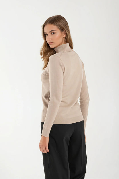 Tissania - Maglione Donna Collo Alto Crema Elegante